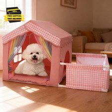 Cute Pink Princess 26  26  26.8" Dog House Bed for Pets Dogs Cats with Playpen