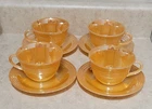 Vintage Fire King Anchor Hocking Peach Lustre 4 Cups 4 Saucers 3 Band MCM