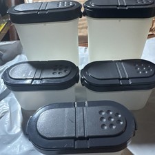 Tupperware Modular Mates SPICE SHAKERS Set of 5 Gray Lids 2-4.5” and 3 - 2”