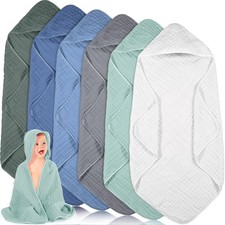 6 PCS Muslin Hooded Baby Towels 32x32 Inch Cotton Blankets Blue Essentials