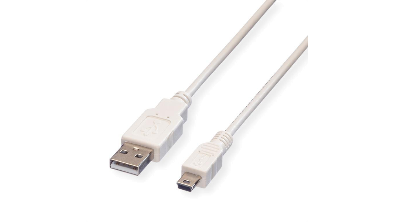 Кабель USB 2.0, Тип A - 5-контактный Mini, Тип A 5-контактный Mini, Бяла, 3 м