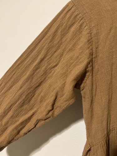 Little Cottonwood Tan Gauze Dress Tie Waist Button Back Medium Short - Picture 3 of 7