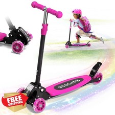 Kids 3-Wheel Scooter Lean-to-Steer Light Up Foldable Ages 3-7