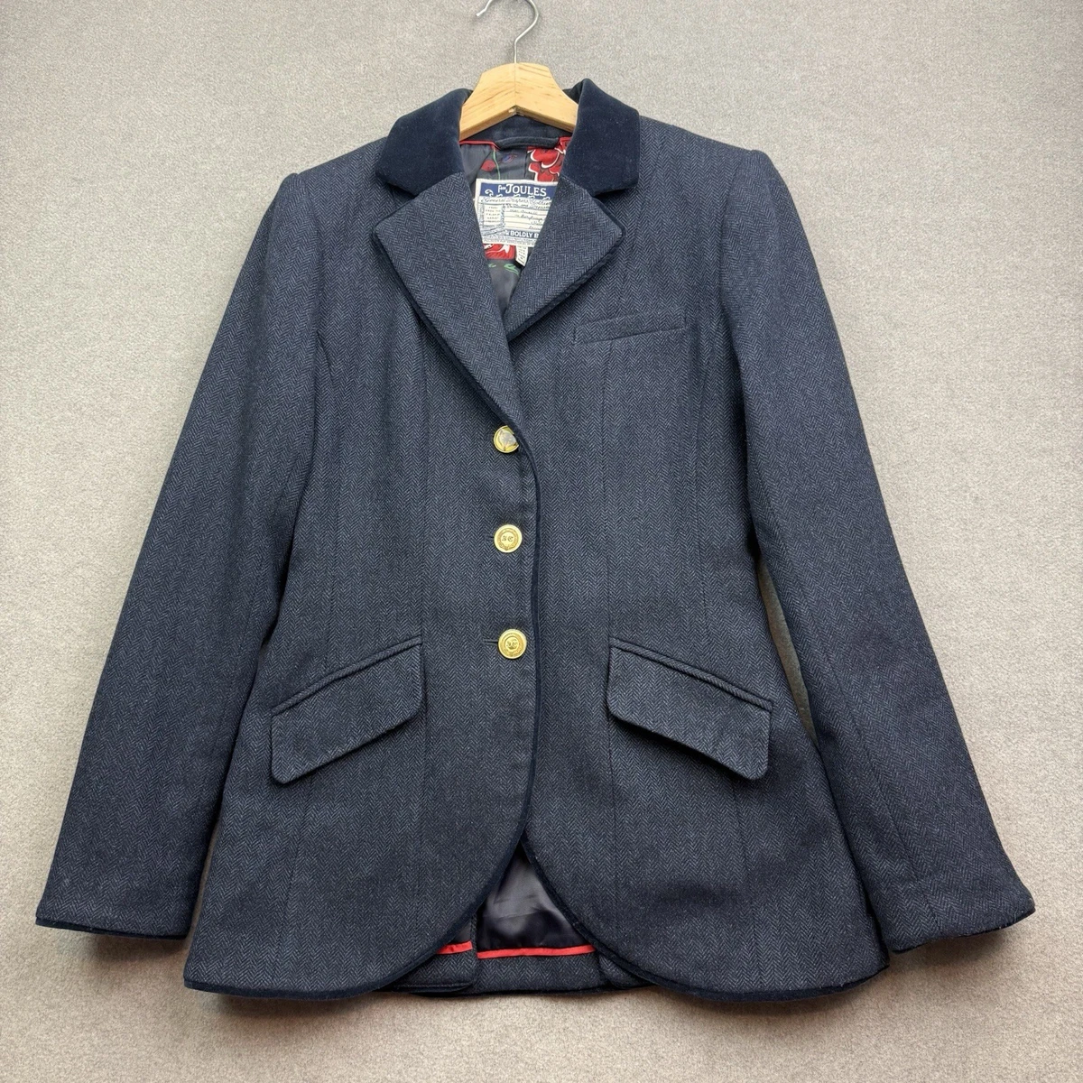 Blazer Joules Femme Bleu Coton Tweed Taille M UK 12 - Très Bon état