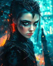 8x10 Photo Art Print - Pretty Dark Fantasy Girl Green Eyes Red Lips Artwork