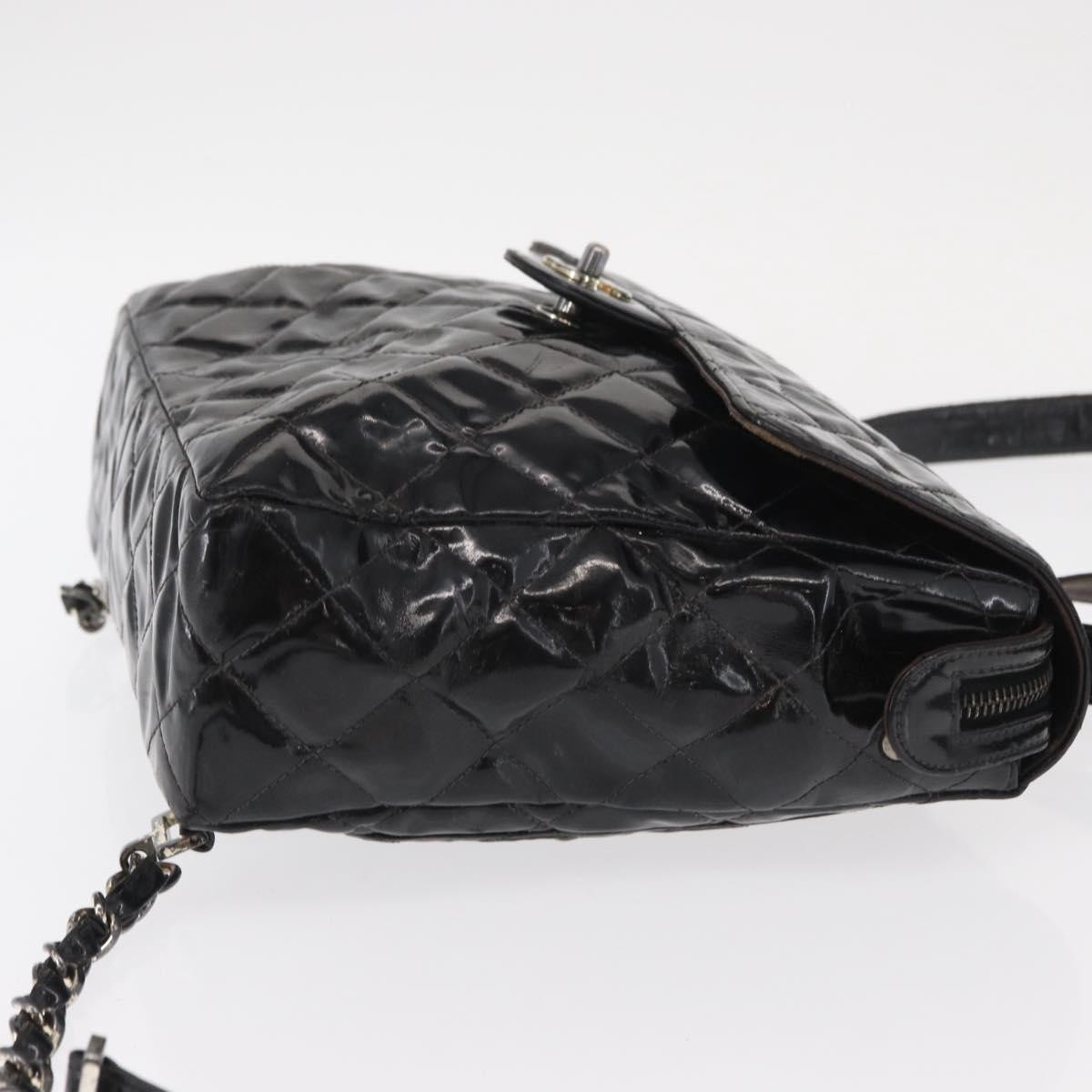 CHANEL Matelasse 25 Chain Backpack Enamel Black Silver CC Auth