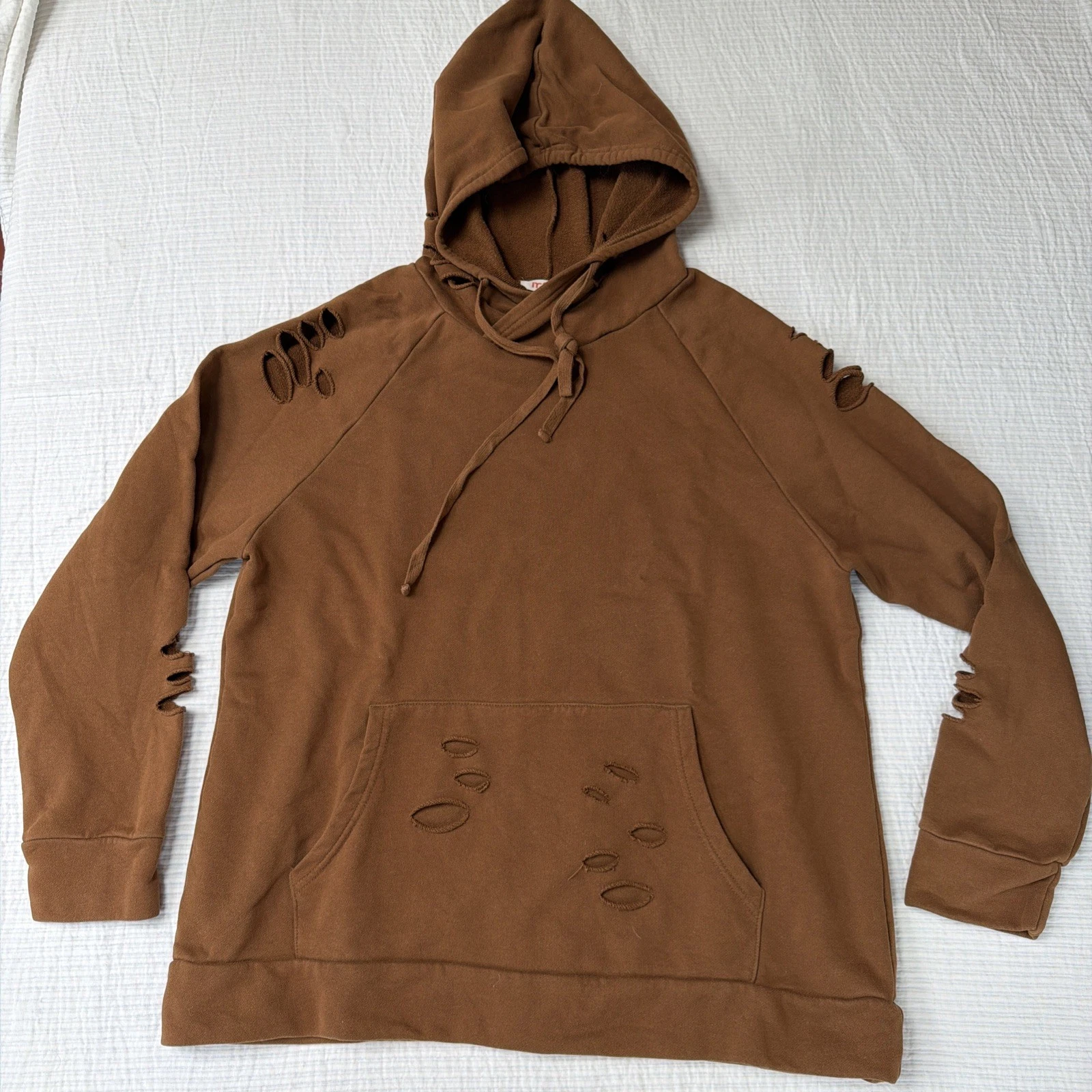 Mens Medium Brown Long Sleeve Hoodie Distressed Looking Holes Fading Casual
Opens in a new window or