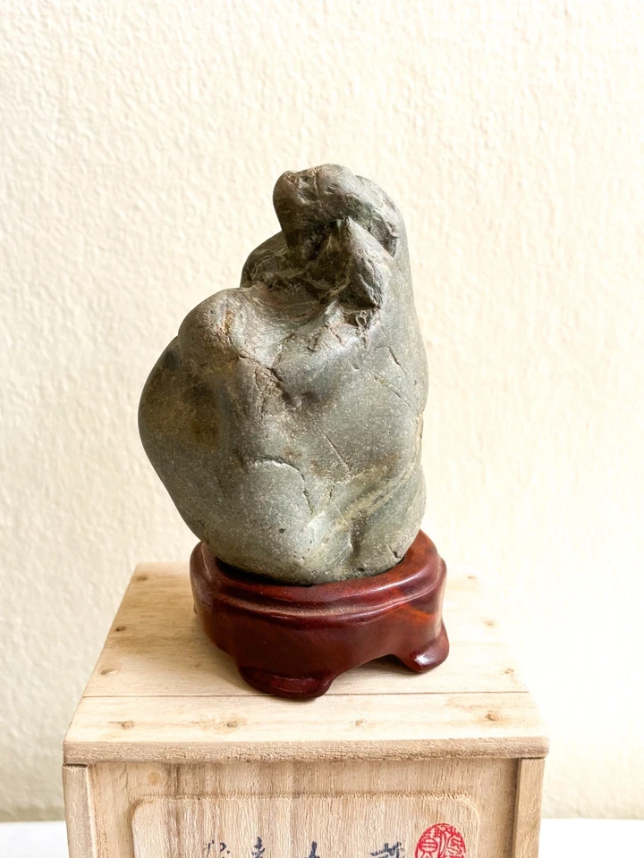 Antigua piedra de visualización Suiseki (arte japonés) Bonseki - figura humana - con caja Kiribako Foto 2 de 4