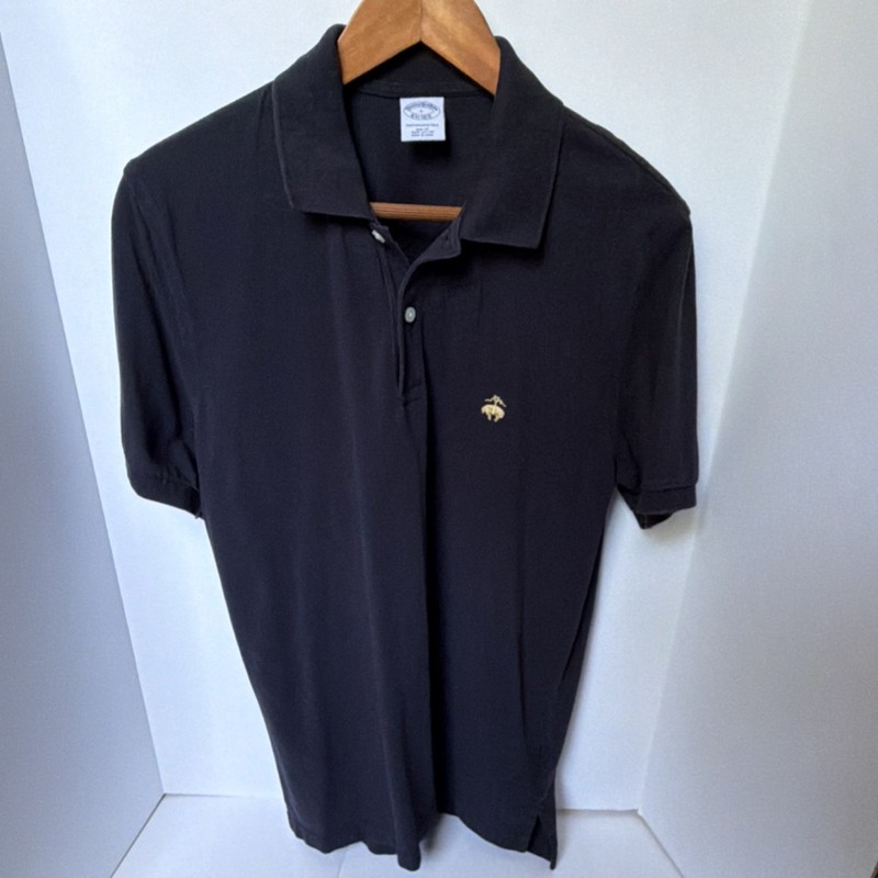 Brooks Brothers Men's Black Solid Short Sleeve Collared Polo Shirt Slim Fit L