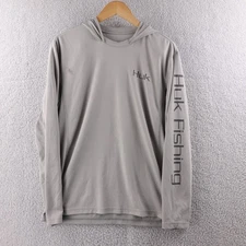 Huk Performance Fishing Long Sleeve Hooded Shirt Men's Gray Size M Stretch