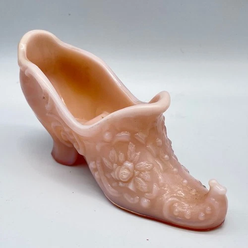 Fenton Cabbage Rose Opalescent Glass Shoe Slipper