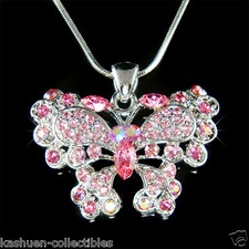 Pink BUTTERFLY made with Swarovski Crystal Bridal Wedding Charm Necklace Xmas