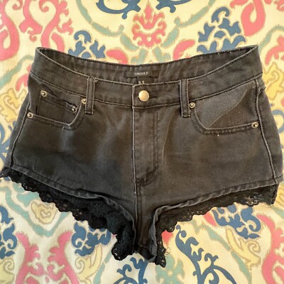 Black Jean Shorts Lace Trim Forever 21 Womens Sz