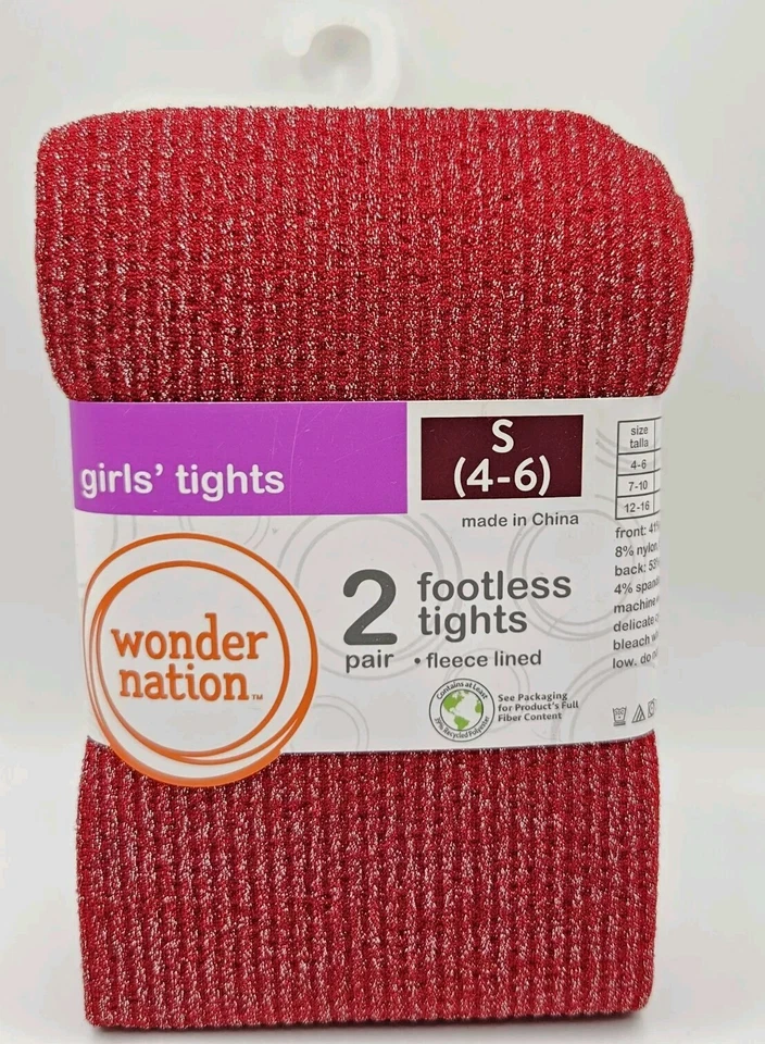 Nuevo paquete de 2 medias pequeñas 4-6 forradas de lana sin pies rojo brillante y marfil para niñas Foto 2 de 4