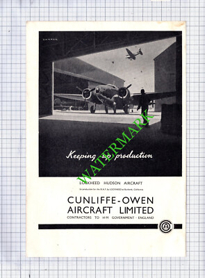 Lockheed Hudson Flugzeug Cunliffe-Owen Werbung - um 1942 Druck / Schnitt