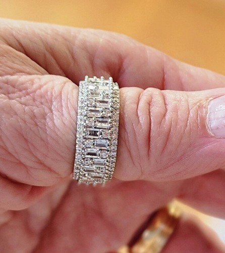 BEAUTIFUL Moissanite? GEOMETRIC RING 2 SIZES SILVER ETERNITY BAND STYLE 9mmW - Picture 12 of 37