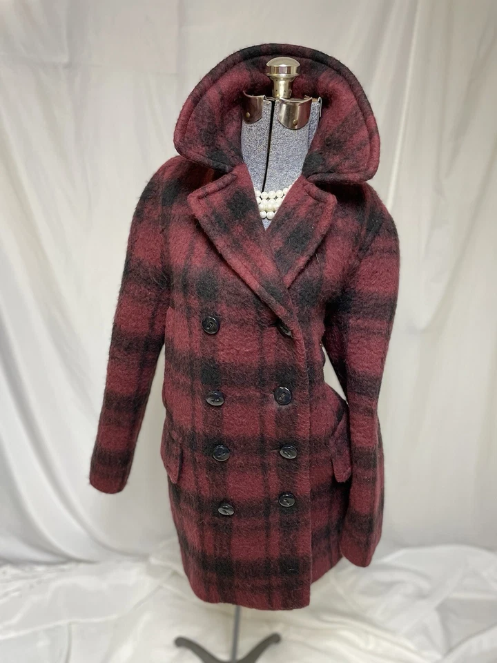 蔻驰外套 S 码格子孔雀双排扣羊毛羊驼混纺口袋 — 第 3/4 张图片