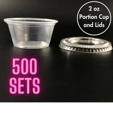 2 oz Plastic Clear Disposable Portion Cups Sauce Souffle Cup With Lids BPA Free