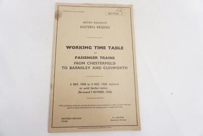 1968 Eastern Region Railway Arbeitsfahrplan Abschnitt E Barnsley Cudworth
