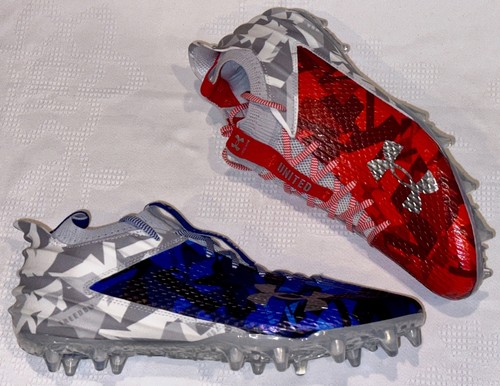 UNDER ARMOUR Blur Smoke 2 USA Blue Red Grey White Football Cleats Mens Sz 8 12.5 - Picture 3 of 9