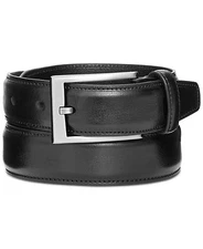 $85 Alfani Men'S Black Leather Strap Silver-Buckle Casual Stitched Belt Size 36