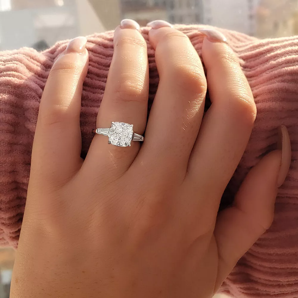 Cushion cut on sale with baguettes