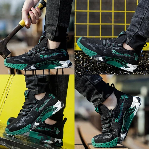 Scarpe Antinfortunistiche Uomo Sneakers da Lavoro Outdoor Punta Acciaio Lavoro Protettive Verde - Foto 6 di 17