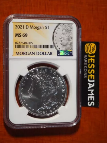 2021 $1 D SILVER MORGAN DOLLAR NGC MS69 100TH ANNIVERSARY LABEL DENVER