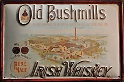 Altes Bushmills Whiskey Distillery geprägtes Stahlschild 300mm x 200mm