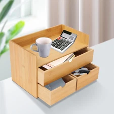 Tabletop Storage Box Desk Organizer Raw Wood Color 3 Drawers Home Office