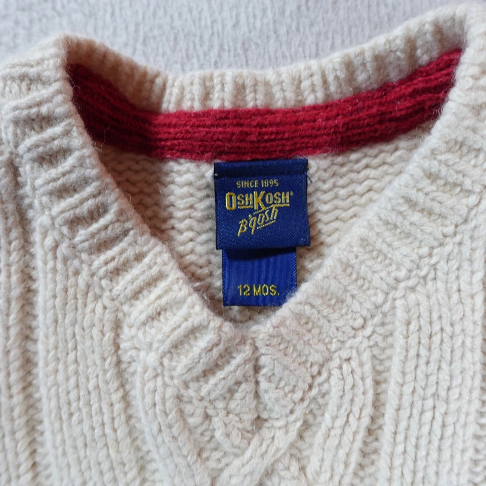 Oshkosh B'gosh Suéter Chaleco 12 Meses Beige Niño Lindo Preppy Tejido Acanalado Bebé Foto 2 de 4
