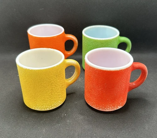 Set of 4 Hazel Atlas Milk Glass Orange Peel Coffee Mugs- Orange Green Red Yellow