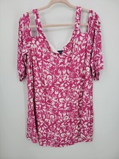 Caribbean Joe Dress Womens Medium Pink White Hawaiian Cold Shoulder Sheath