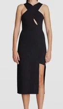 $595 Halston Women's Black Kora Cutout Halter High-Low Hem Dress Size 6