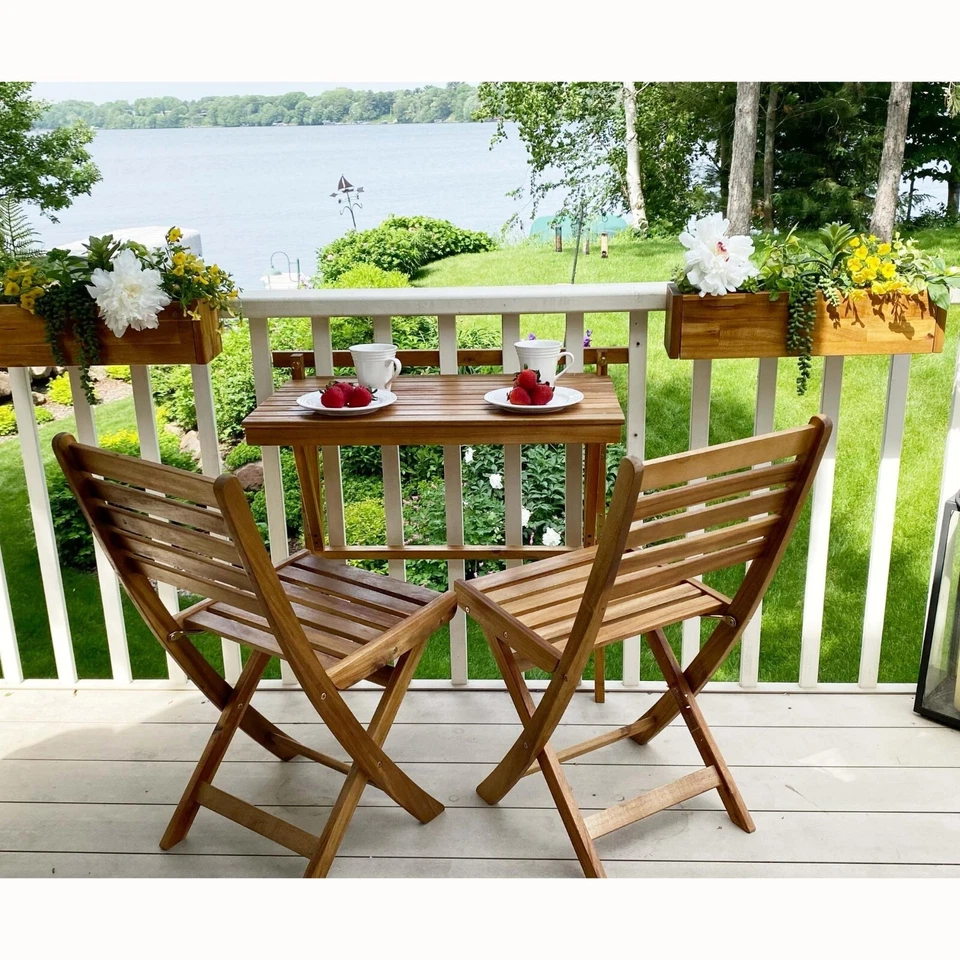 露台智能户外折叠相思木阳台栏杆桌,可折叠甲板吧 — 第 3/4 张图片