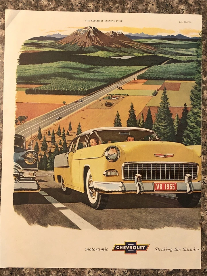 Chevy Bel Air 1955 anuncio impreso Red-Hot Hill-Aplanadores - Motor V8 de colección años 50 2 páginas Foto 2 de 4