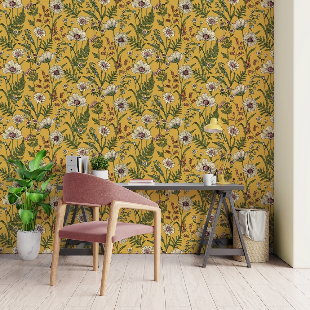 Fine Decor Wild Meadow Mustard Wallpaper FD43336 Paste the Wall