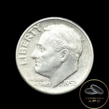 1952 Roosevelt Dime 90% Silver - High Grade - Full Bands - Natural Toning