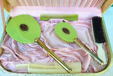 Vintage Dresser Vanity Set Mirror Brush Comb c1940s COLORFUL GREEN Unused