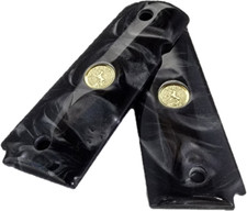 1911 Black Pearl Acrylic Gun Grips with Gold Colt Medallions