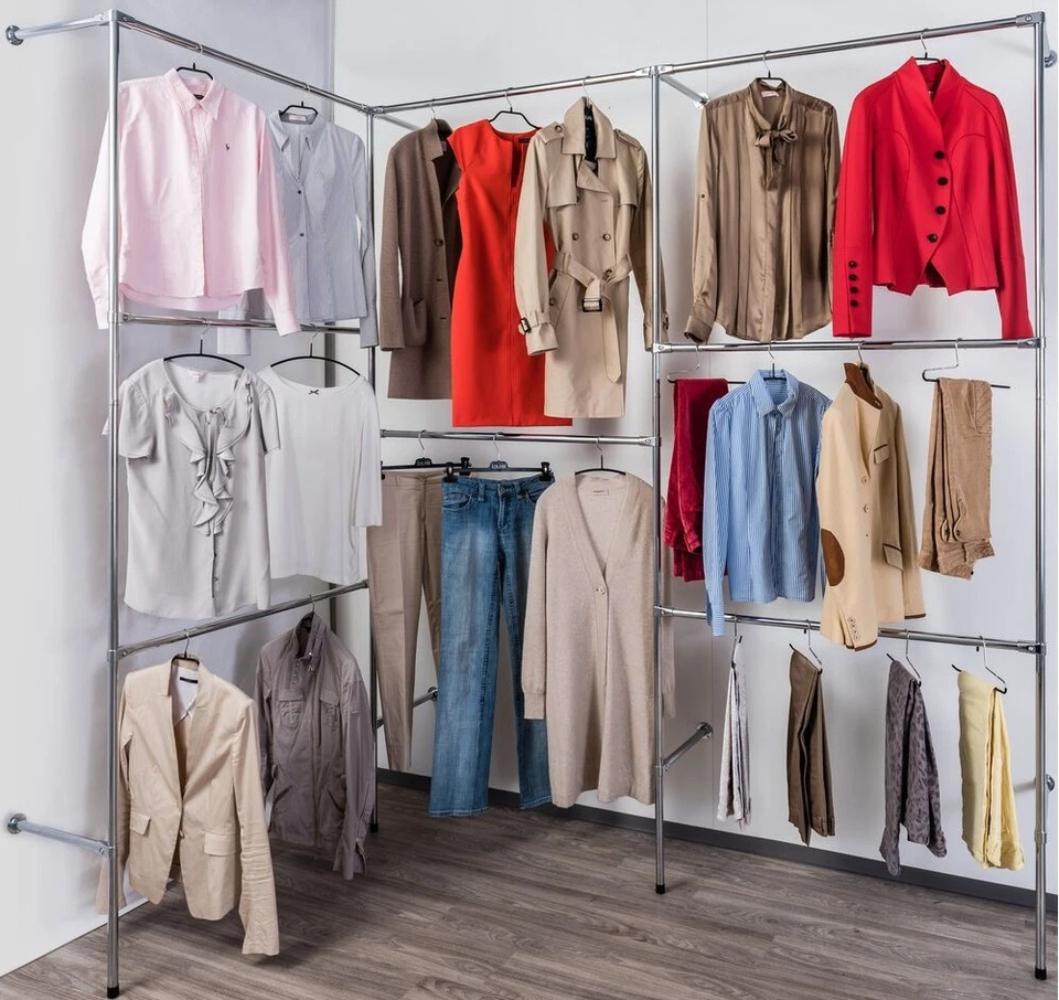 Kleiderständer Wandregal Kleiderkammer Textilregal Ankleidezim Eckgarderobe W.04 - Bild 2 von 4