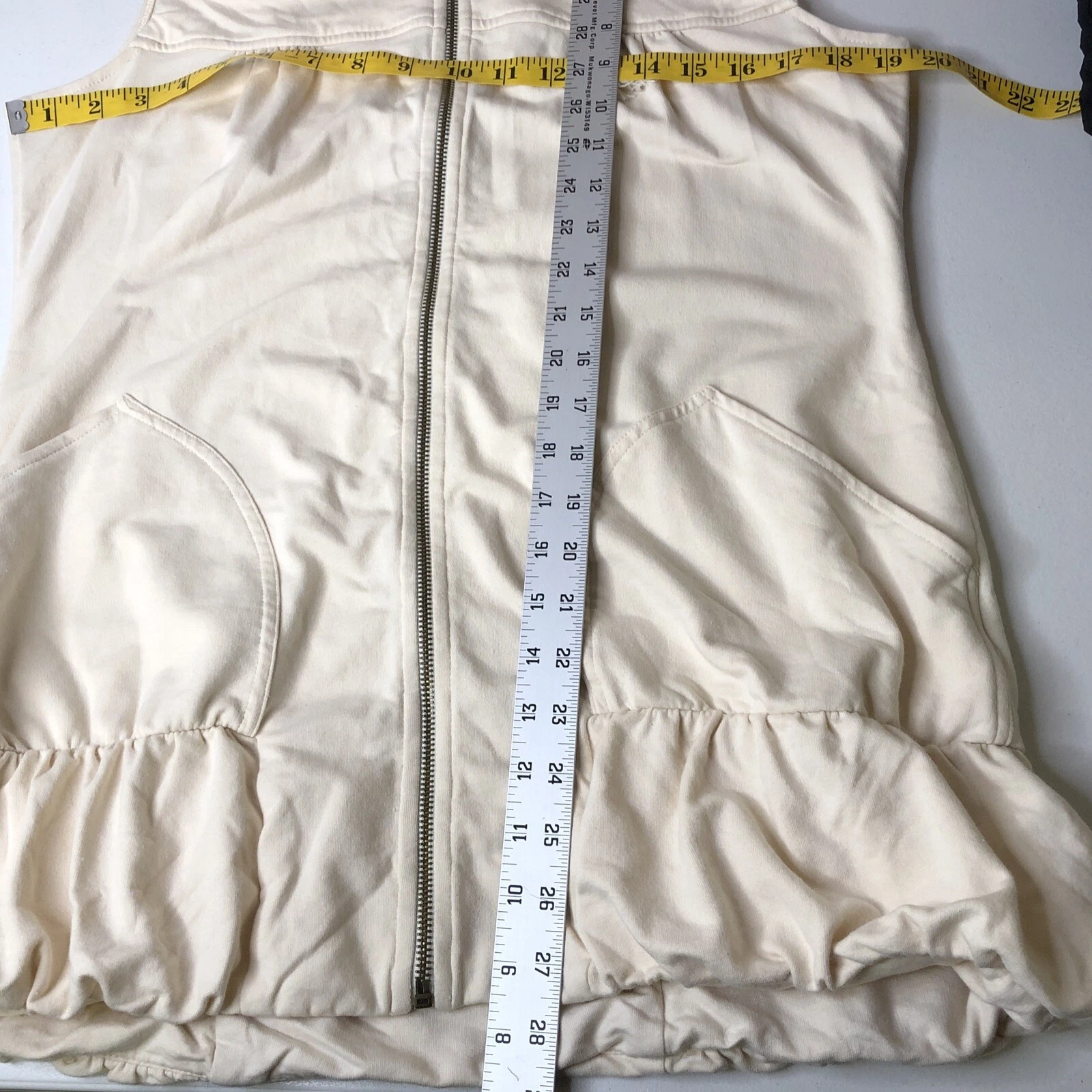 OFF WHITE Felpa con cappuccio Miss Me Collection donna L panna beige tunica senza maniche full zip