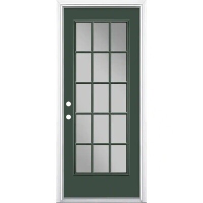  Masonite 49980 Right-Hand Inswing Painted Steel Front Exterior Door w/Brickmold
