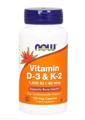 NOW FOODS VITAMIN D-3 & K-2 1.000 IE / 45 MCG 120 VEGETARISCHE KAPS