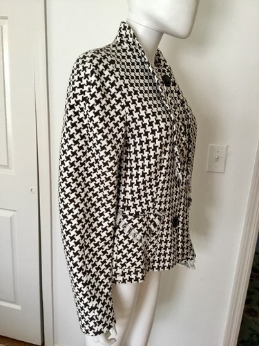 New ESCADA White & Brown Houndstooth Check Blazer Jacket & Scarf Sz 40 - Picture 9 of 10