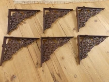 6 Cast Iron Shelf Brackets New Old Style Rustic 7.75" x 6.25" Corbels Book Wall