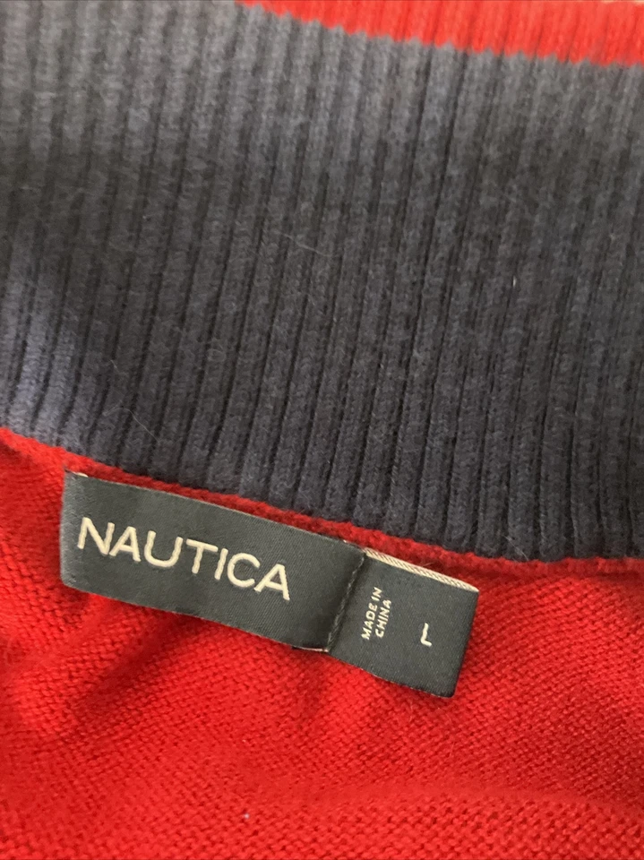 Nautica свитер вязаный насмешливый шеи пуловер 1/4 молнии хлопок красный женщин Sz большой - Изображение 4 из 4