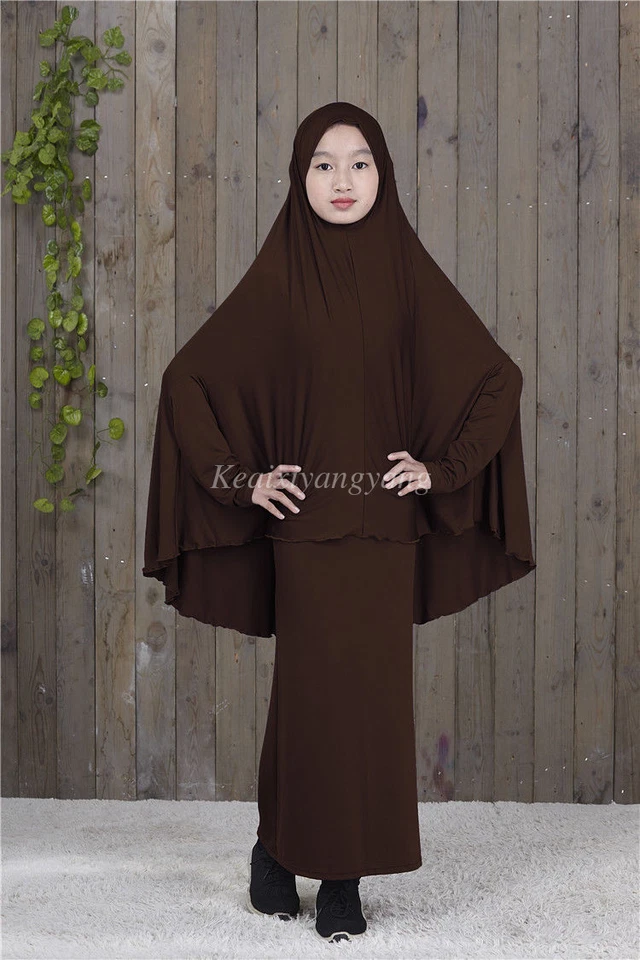 Maxi Vestido Largo de Oración para Niños Musulmanes Abaya Niños Niñas + Cubierta Completa Hiyab Árabe Foto 3 de 4