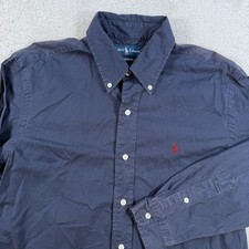 Polo Ralph Lauren Shirt Men Medium Navy Classic Fit Long Sleeve Button Down Pony