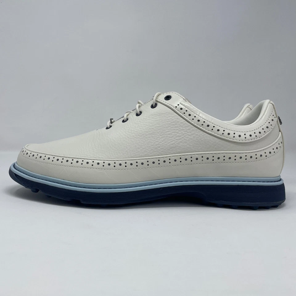 阿迪达斯 Boost MC 80 皮革高尔夫鞋男式 Off 白色蓝色舒适 ID4749 全新无标签 — 第 2/4 张图片